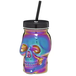 Gifi Gobelet verre forme tête de mort couvercle et paille 500 ml| Vaisselle Et Accessoires De Table