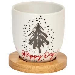 Gifi Gobelets café et sous tasse blanc motif noir rouge 11 cl x4| Vaisselle Et Accessoires De Table