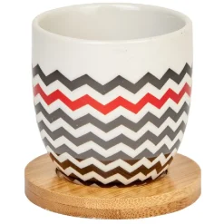 Gifi Gobelets café et sous tasse blanc motif noir rouge 11 cl x4| Vaisselle Et Accessoires De Table