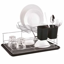 Rangement De Cuisine<Gifi Égouttoir à 2 niveaux avec receveur et supports à couverts noir