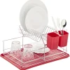 Rangement De Cuisine<Gifi Égouttoir à 2 niveaux avec receveur et supports à couverts rouge