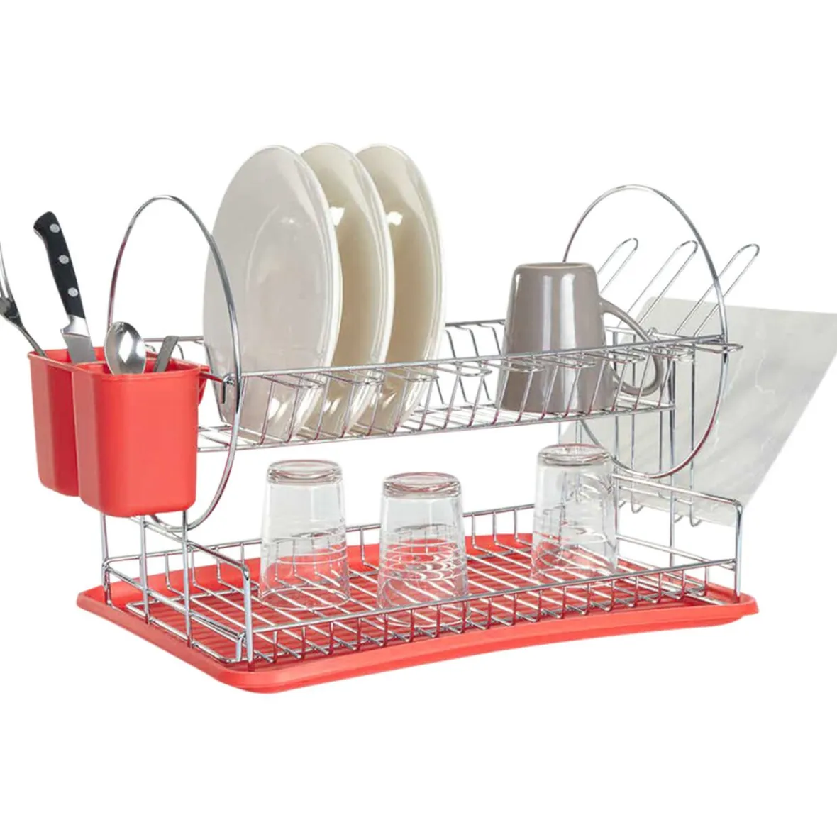 Rangement De Cuisine<Gifi Égouttoir 2 niveaux avec receveur rouge