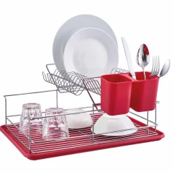 Rangement De Cuisine<Gifi Égouttoir avec plateau et supports couverts rouges 2 niveaux