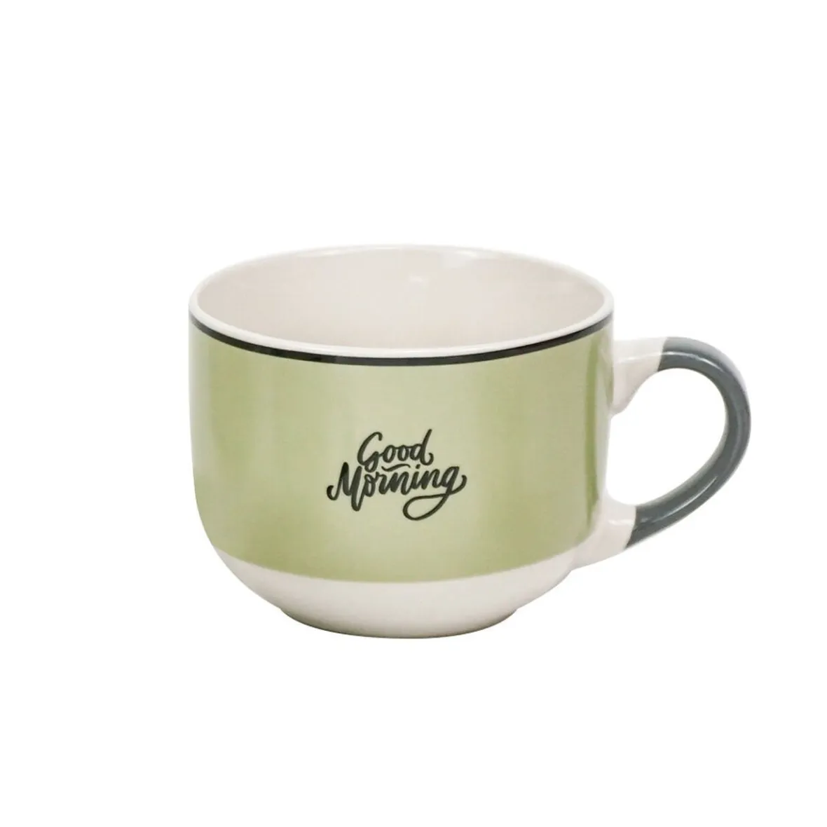 Gifi Jumbo en porcelaine vert avec inscription "Good Morning" 47 cl| Vaisselle Et Accessoires De Table