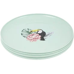 Gifi Lot de 4 assiettes plates décor oiseau et feuille| Vaisselle Et Accessoires De Table