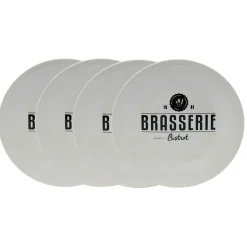 Gifi Lot de 4 assiettes plates rondes Bistrot porcelaine blanche| Vaisselle Et Accessoires De Table