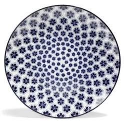 Gifi Lot de 4 assiettes plates Ø27cm porcelaine imprimé bleu et blanc| Vaisselle Et Accessoires De Table