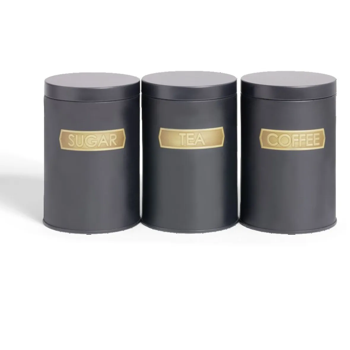 Rangement De Cuisine<Gifi Lot de 3 boîtes alimentaires acier noir et doré Ø9xH12cm