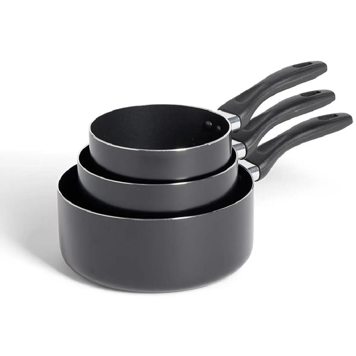 Cuisson<Gifi Lot de 3 casseroles tous feux sauf induction aluminium noir Ø14/16/20cm
