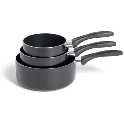 Cuisson<Gifi Lot de 3 casseroles tous feux sauf induction aluminium noir Ø14/16/20cm