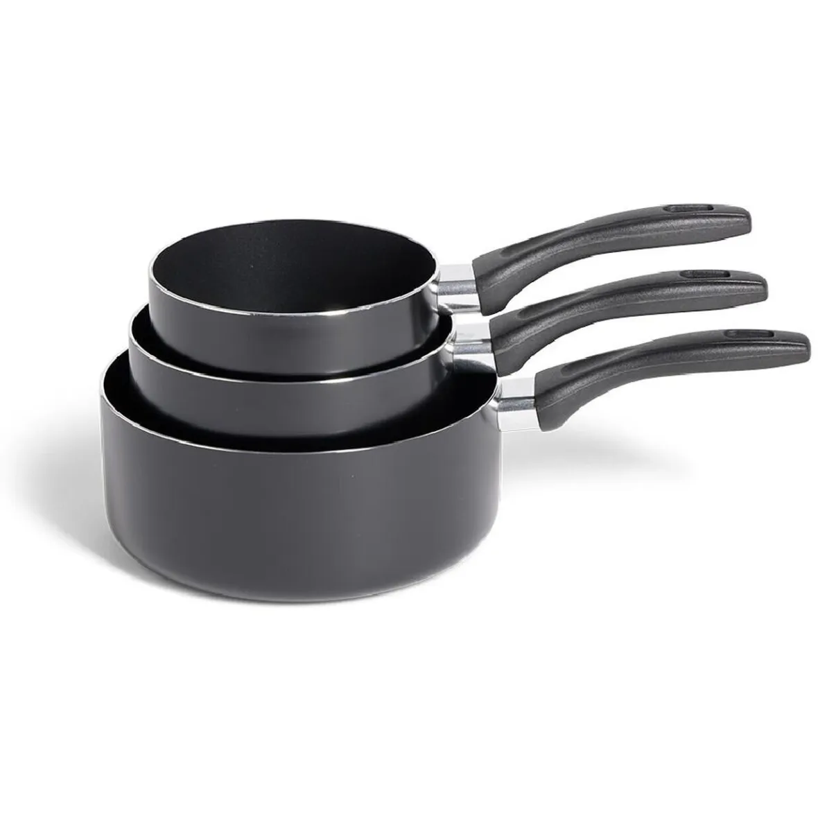 Cuisson<Gifi Lot de 3 casseroles tous feux sauf induction aluminium noir Ø14/16/20cm
