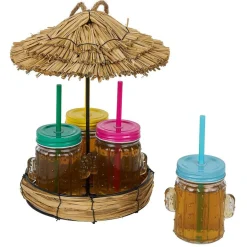 Gifi Lot de 4 gobelets à paille 260ml forme cactus dans décor estival| Vaisselle Et Accessoires De Table