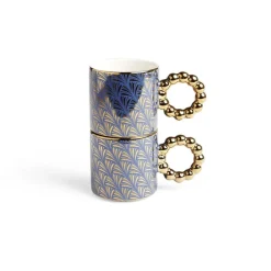 Vaisselle Et Accessoires De Table<Gifi Lot de 2 mugs 30cl design chic bleu foncé et doré