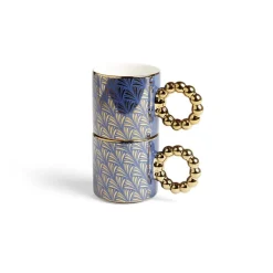 Vaisselle Et Accessoires De Table<Gifi Lot de 2 mugs 30cl design chic bleu foncé et doré