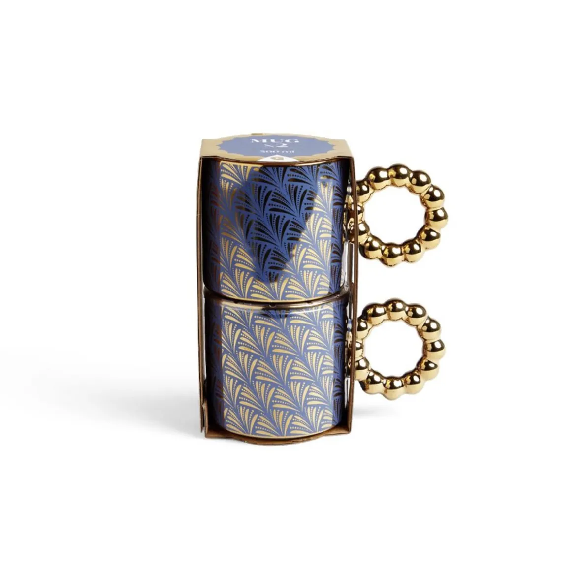 Vaisselle Et Accessoires De Table<Gifi Lot de 2 mugs 30cl design chic bleu foncé et doré