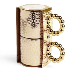 Gifi Lot de 2 mugs 30cl design chic rose et doré| Vaisselle Et Accessoires De Table