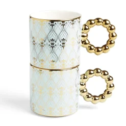 Gifi Lot de 2 mugs 30cl design chic bleu clair et doré| Vaisselle Et Accessoires De Table