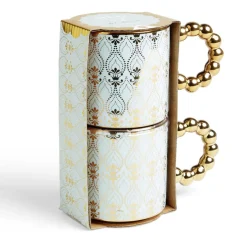 Gifi Lot de 2 mugs 30cl design chic bleu clair et doré| Vaisselle Et Accessoires De Table