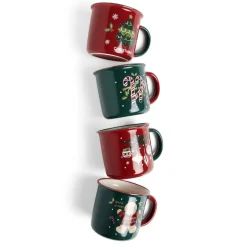 Gifi Lot de 4 mugs en céramique décor Noël 365ml| Vaisselle Et Accessoires De Table