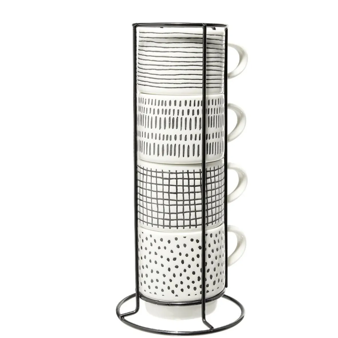 Vaisselle Et Accessoires De Table<Gifi Lot de 4 tasses empilables 20cl porcelaine blanc et noir avec support métal