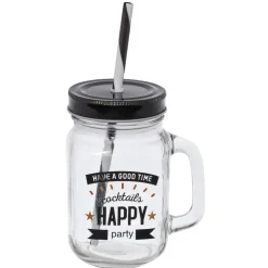 Gifi Mason jar "Happy" avec paille x4| Vaisselle Et Accessoires De Table