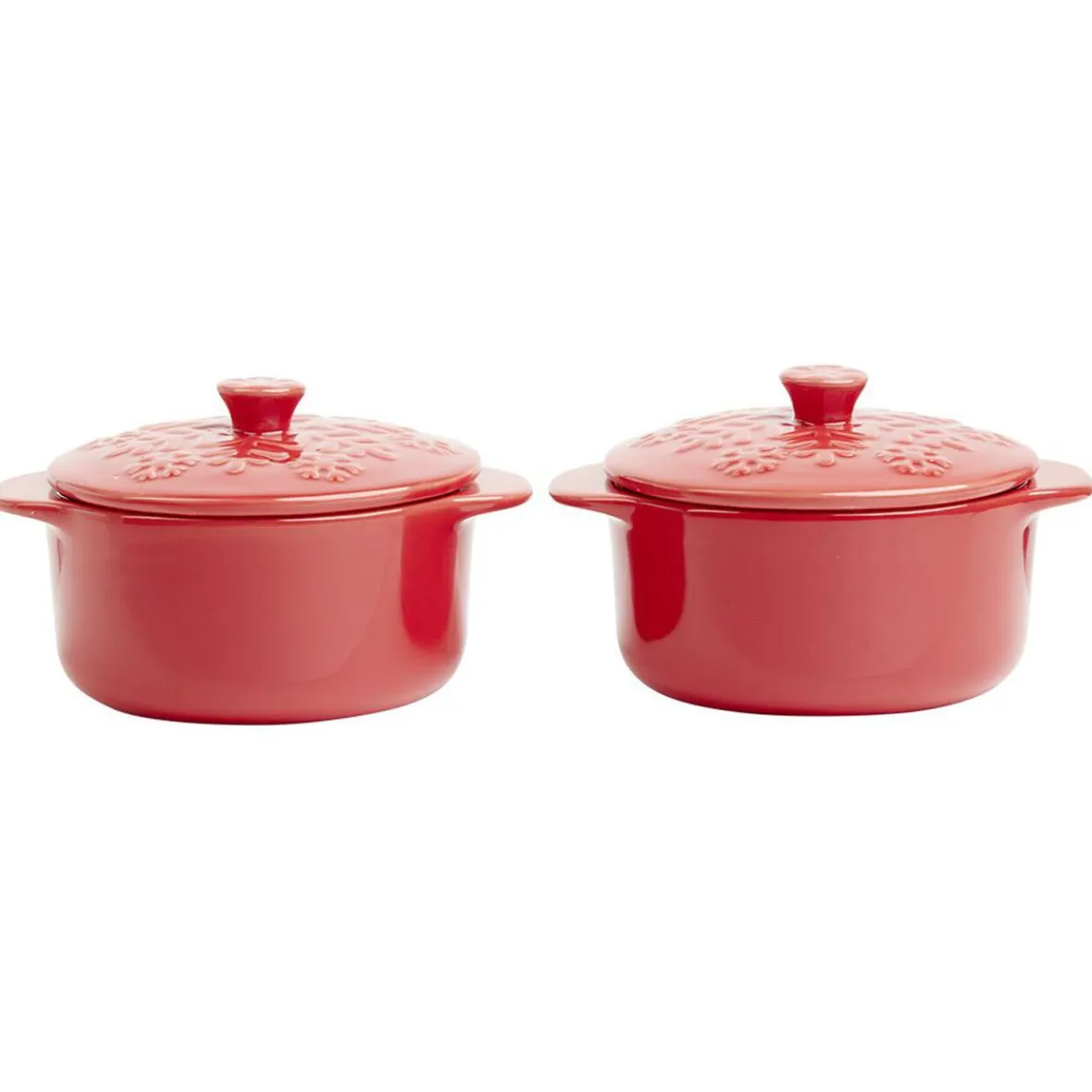 Cuisson<Gifi Mini cocotte en céramique motif flocon rouge x2