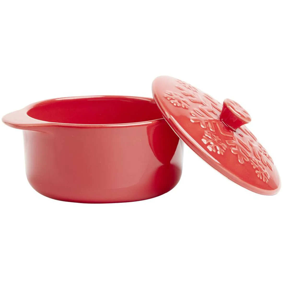 Cuisson<Gifi Mini cocotte en céramique motif flocon rouge x2