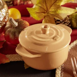 Cuisson<Gifi Mini cocotte individuelle en céramique avec couvercle - marron clair ou foncé