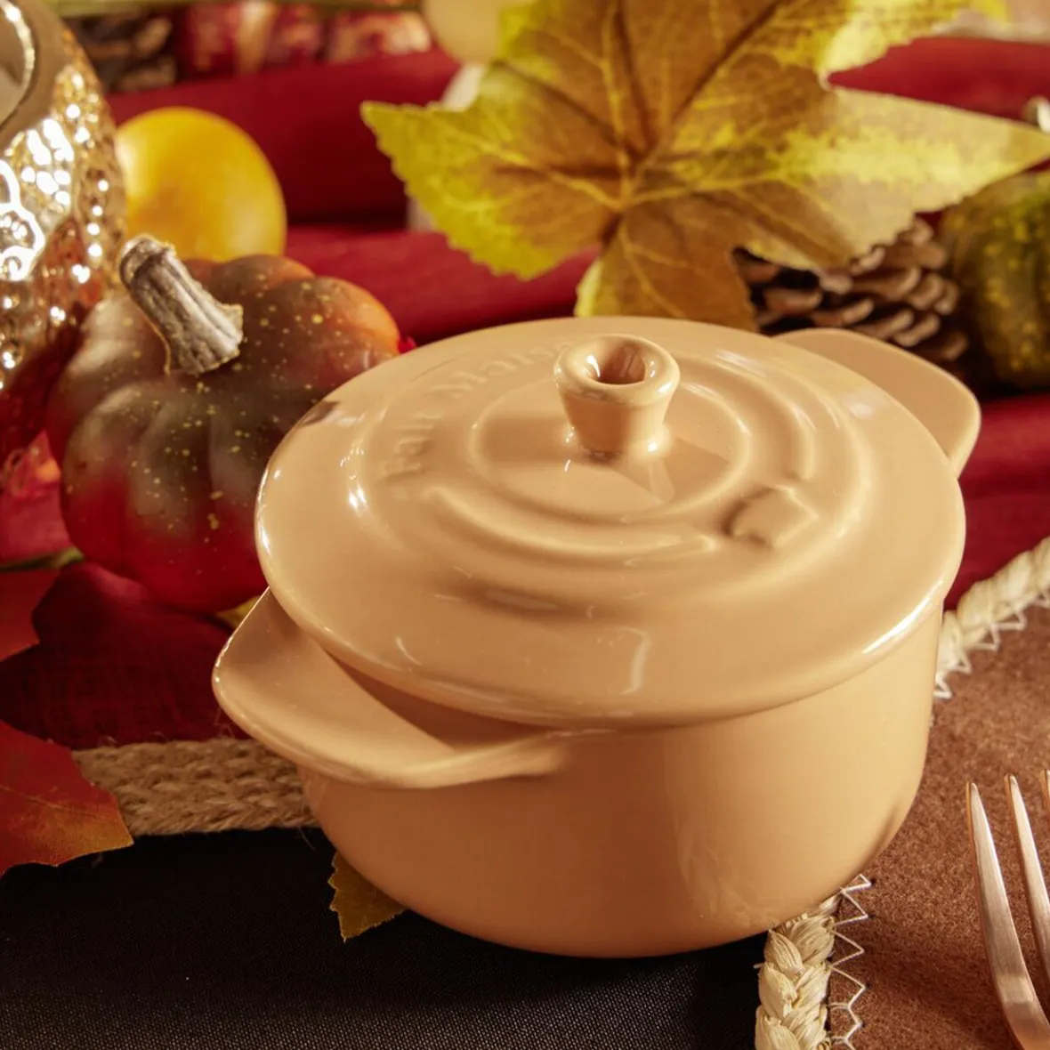 Cuisson<Gifi Mini cocotte individuelle en céramique avec couvercle - marron clair ou foncé