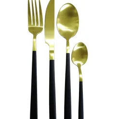Gifi Ménagère 16 couverts noir et doré| Vaisselle Et Accessoires De Table