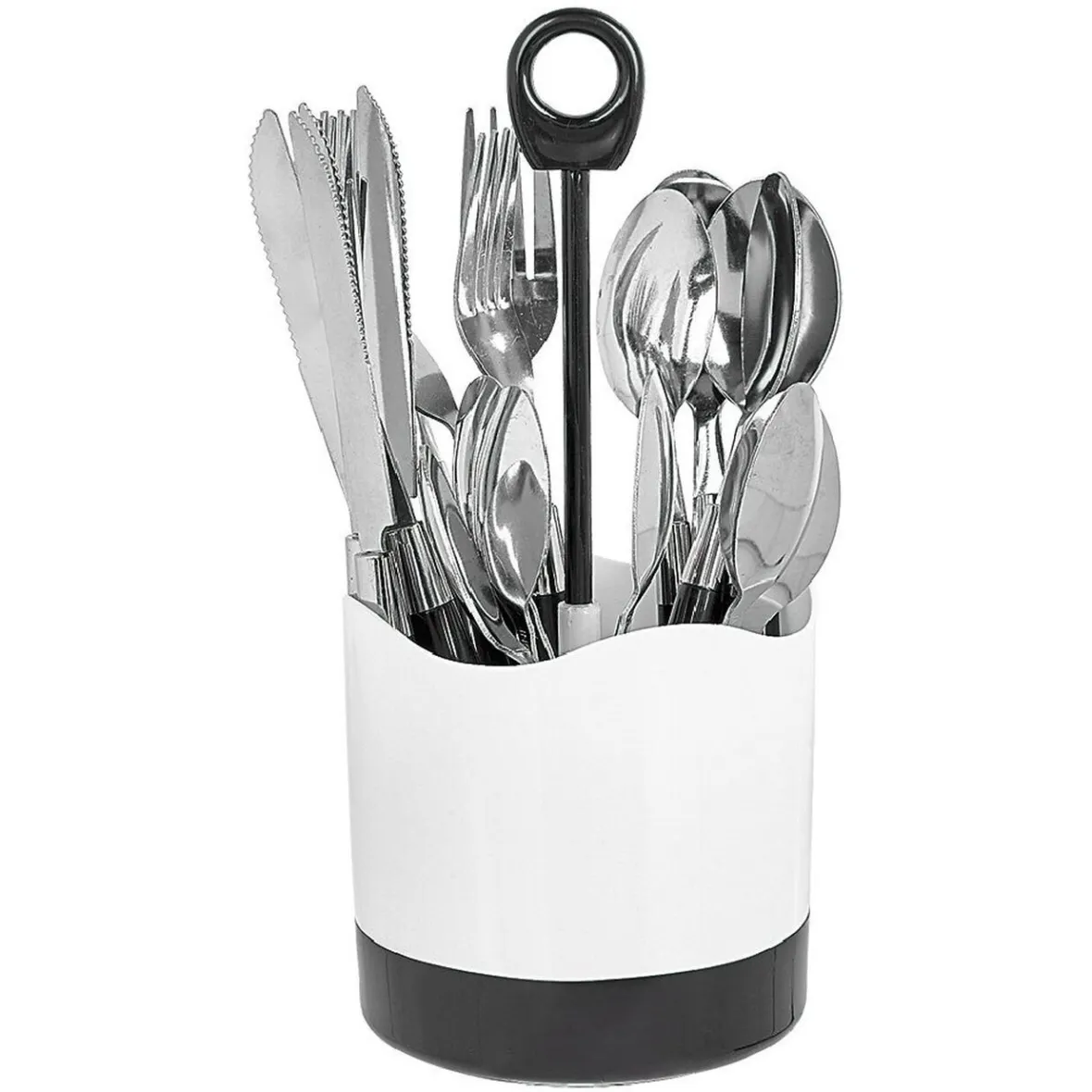 Gifi Ménagère 24 pièces avec support noir blanc| Vaisselle Et Accessoires De Table