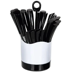Gifi Ménagère 24 pièces avec support noir blanc| Vaisselle Et Accessoires De Table