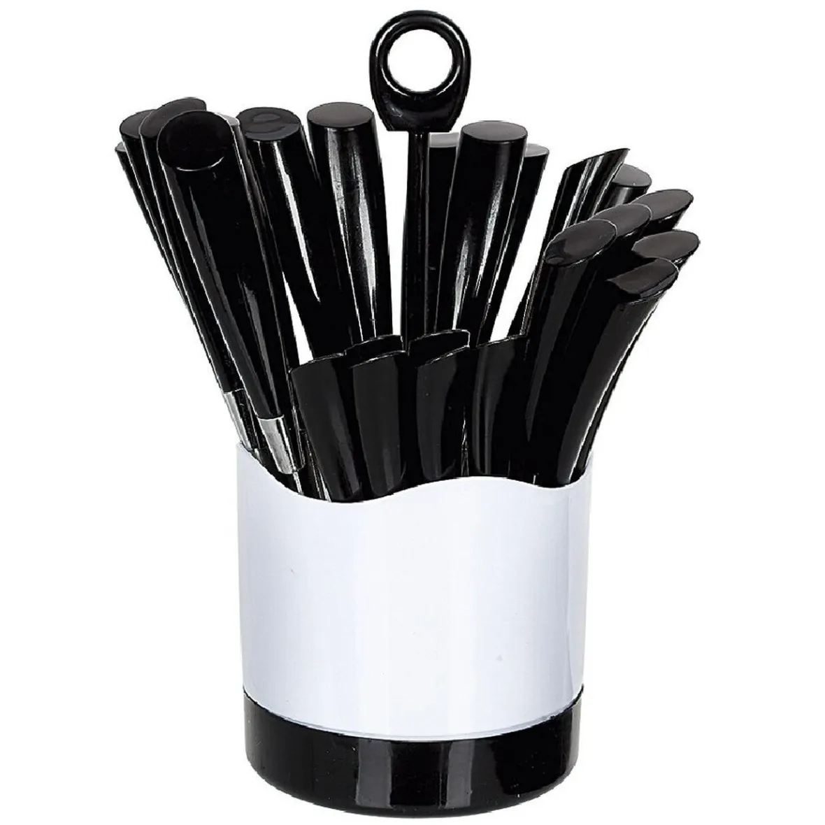 Gifi Ménagère 24 pièces avec support noir blanc| Vaisselle Et Accessoires De Table
