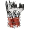 Gifi Ménagère 24 pièces avec support inox manche plastique rouge| Vaisselle Et Accessoires De Table