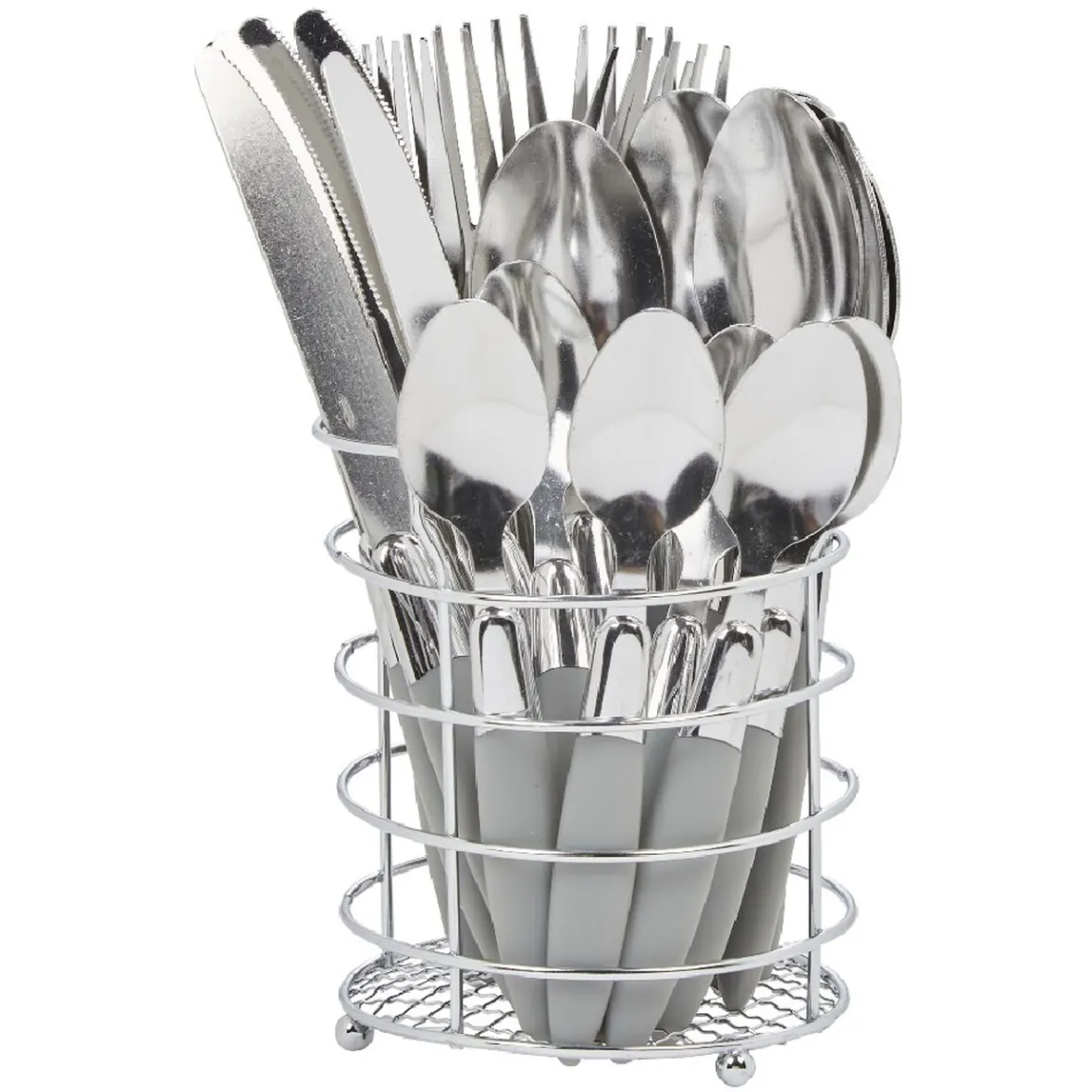 Gifi Ménagère 24 pièces gris et son panier| Vaisselle Et Accessoires De Table