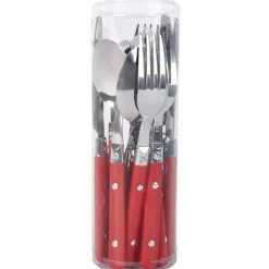 Gifi Ménagère 16 pièces inox manche plastique rouge| Vaisselle Et Accessoires De Table