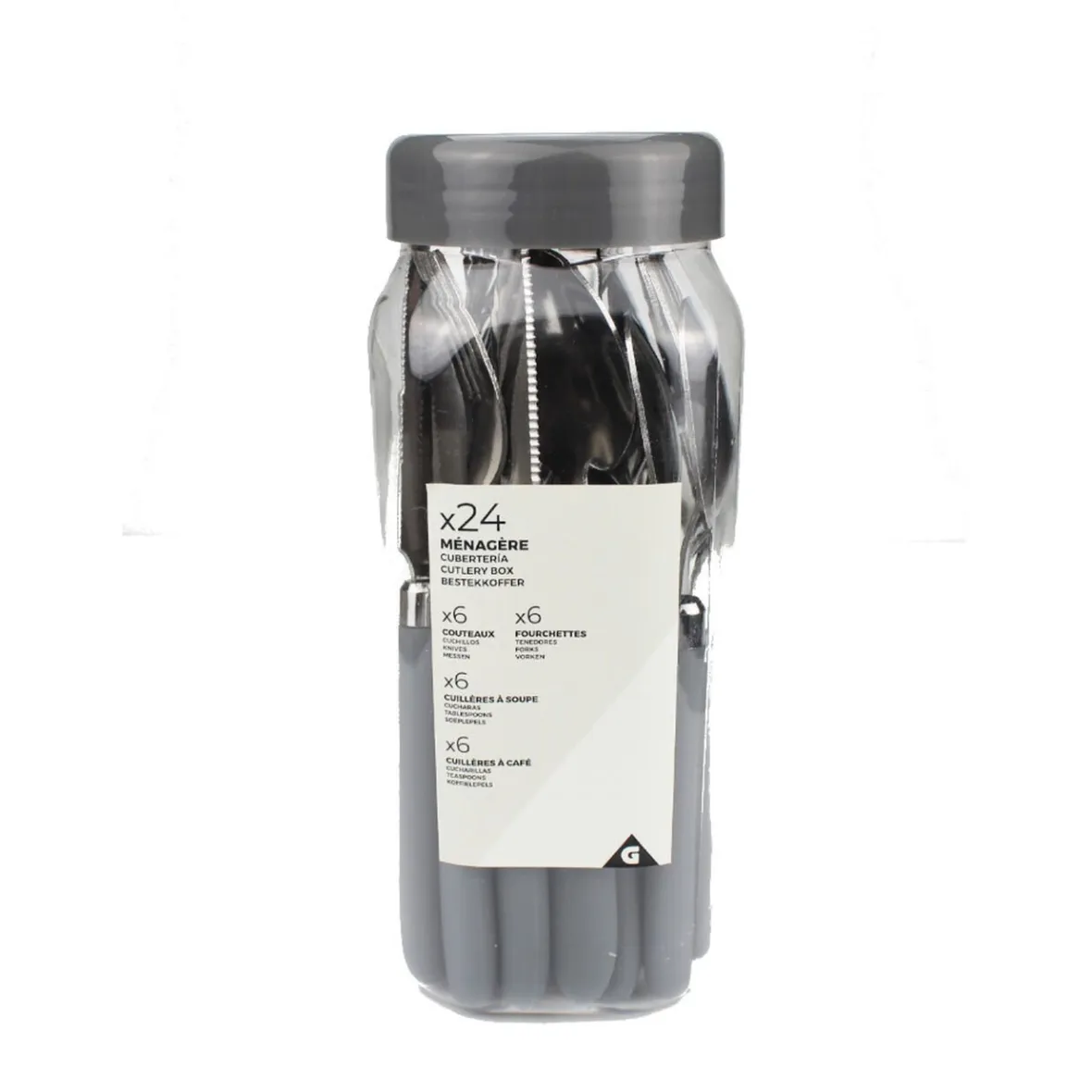 Gifi Ménagère 24 pièces inox manche antidérapant soft touch gris| Vaisselle Et Accessoires De Table