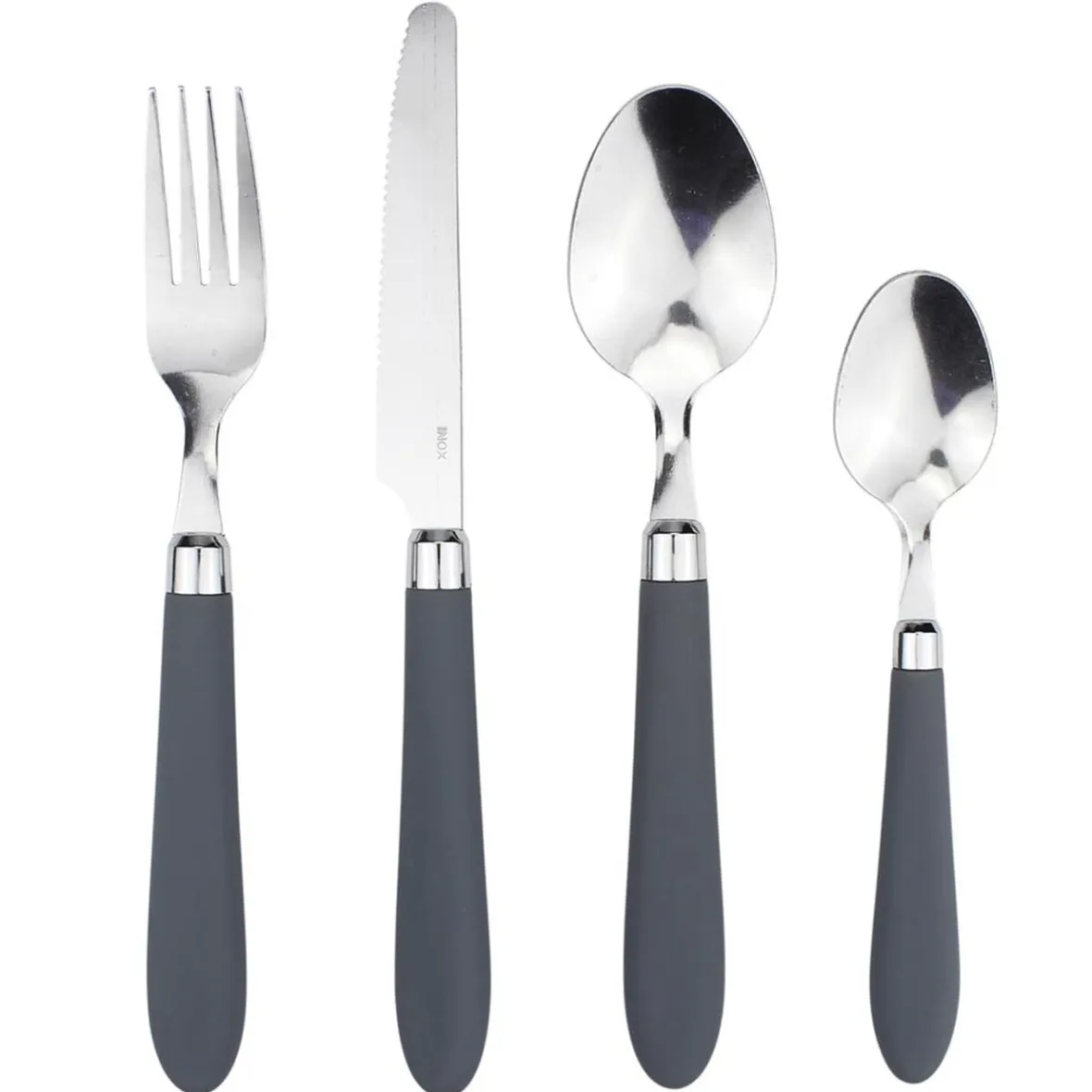 Gifi Ménagère 24 pièces inox manche antidérapant soft touch gris| Vaisselle Et Accessoires De Table