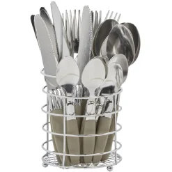 Gifi Ménagère 24 pièces taupe et son panier| Vaisselle Et Accessoires De Table