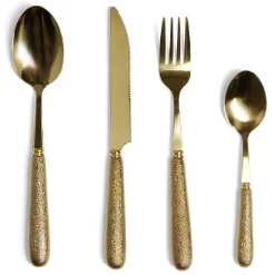 Gifi Ménagère inox doré x16 avec manche effet pigment relief| Vaisselle Et Accessoires De Table
