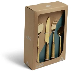 Gifi Ménagère inox doré x16 avec manche effet pigment relief| Vaisselle Et Accessoires De Table