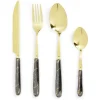 Gifi Ménagère inox x16 doré avec manche effet marbre| Vaisselle Et Accessoires De Table