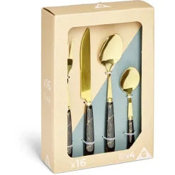Gifi Ménagère inox x16 doré avec manche effet marbre| Vaisselle Et Accessoires De Table