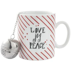 Gifi Mug avec boule à thé Love Jog Peace blanc rayure rouge 35 cl| Vaisselle Et Accessoires De Table