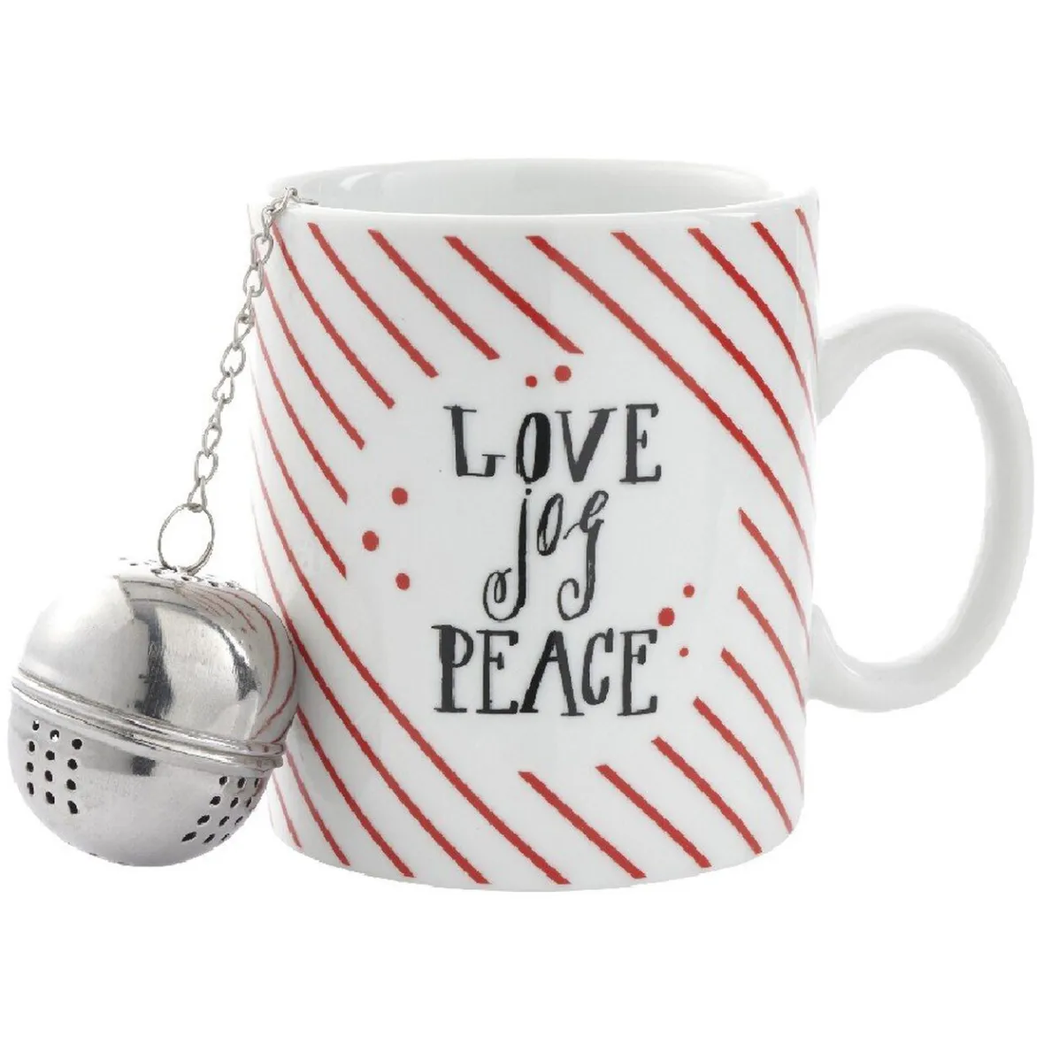 Gifi Mug avec boule à thé Love Jog Peace blanc rayure rouge 35 cl| Vaisselle Et Accessoires De Table