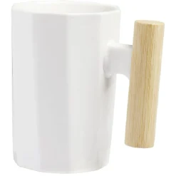 Gifi Mug blanc avec anse en bois| Vaisselle Et Accessoires De Table