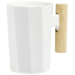 Gifi Mug blanc avec anse en bois| Vaisselle Et Accessoires De Table