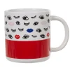 Gifi Mug blanc et rouge motif oeil et bouche| Vaisselle Et Accessoires De Table