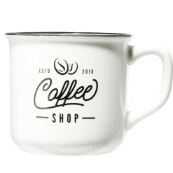 Vaisselle Et Accessoires De Table<Gifi Mug café en porcelaine effet email blanc bord noir Coffee shop 33cl H8,5cm