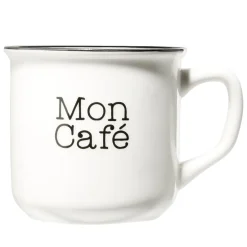Vaisselle Et Accessoires De Table<Gifi Mug café en porcelaine effet email blanc et bord noir Mon café 33cl H8,5cm